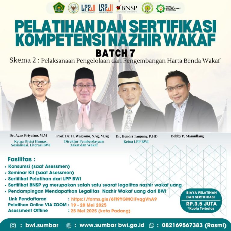 BWI Sumbar Adakan Pelatihan dan Sertifikasi Nazhir Wakaf: Mencetak Pengelola Wakaf Profesional di Era Modern