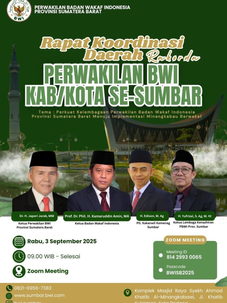BWI Sumatera Barat Gelar Rakorda 2025: Menguatkan Jejak Wakaf Minangkabau di Era Digital
